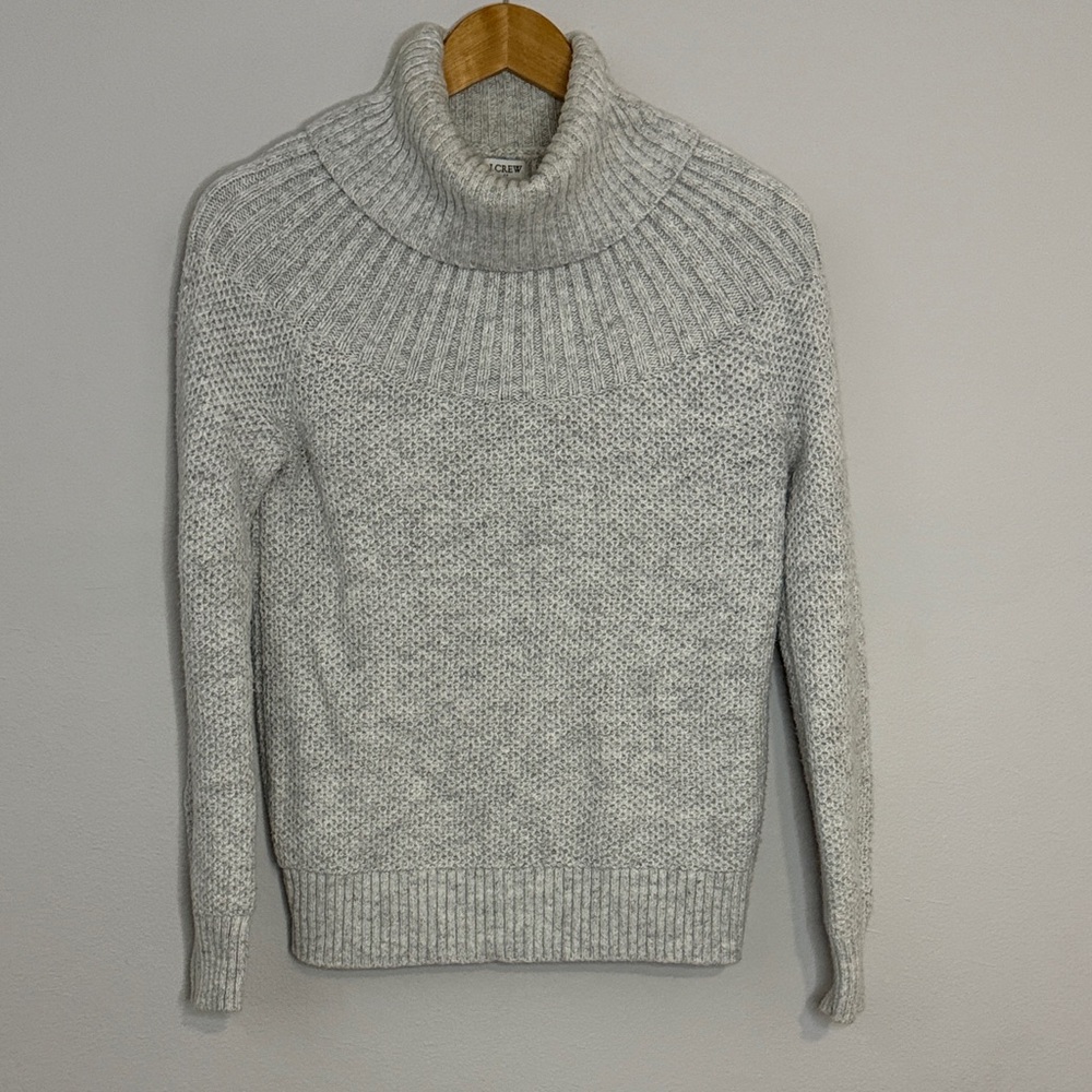 J. Crew Heather Gray Ribbed Funnel Turtleneck Sweater